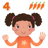 Learn number and counting with kid’s hand showing the number four